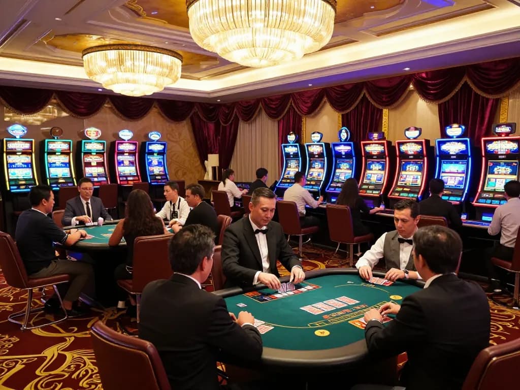 Players engaging in dynamic games at zx88com casino floor, showcasing vibrant atmosphere.