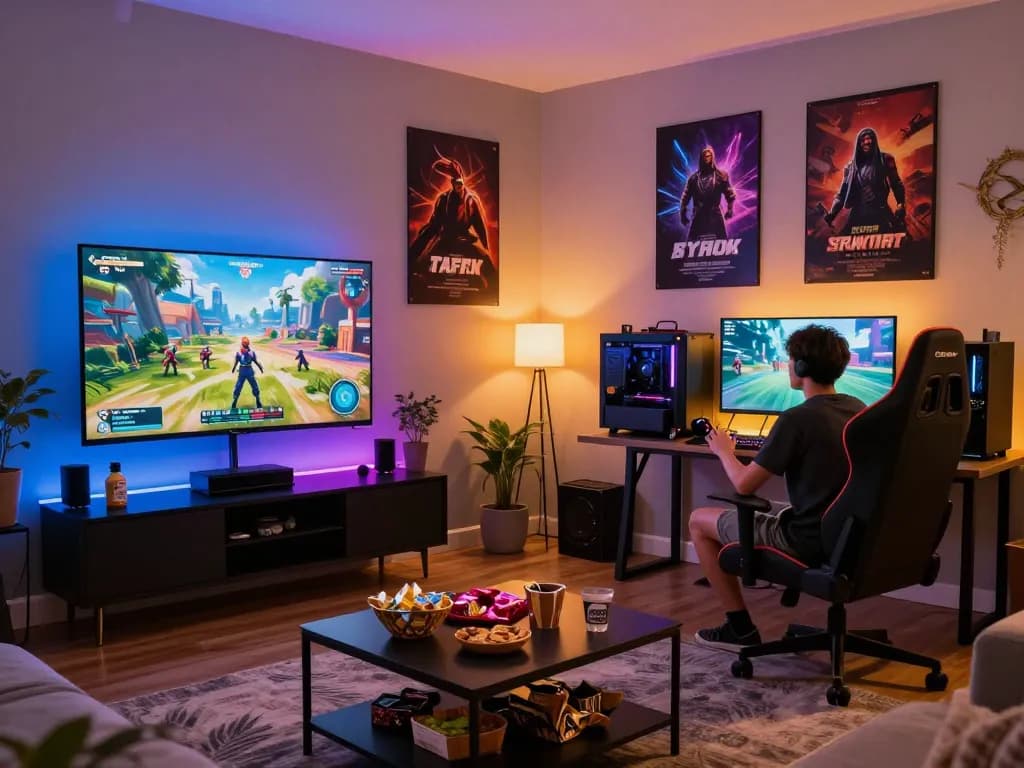 Engaging player immersed in thrilling nsfw games during an exciting home gaming session