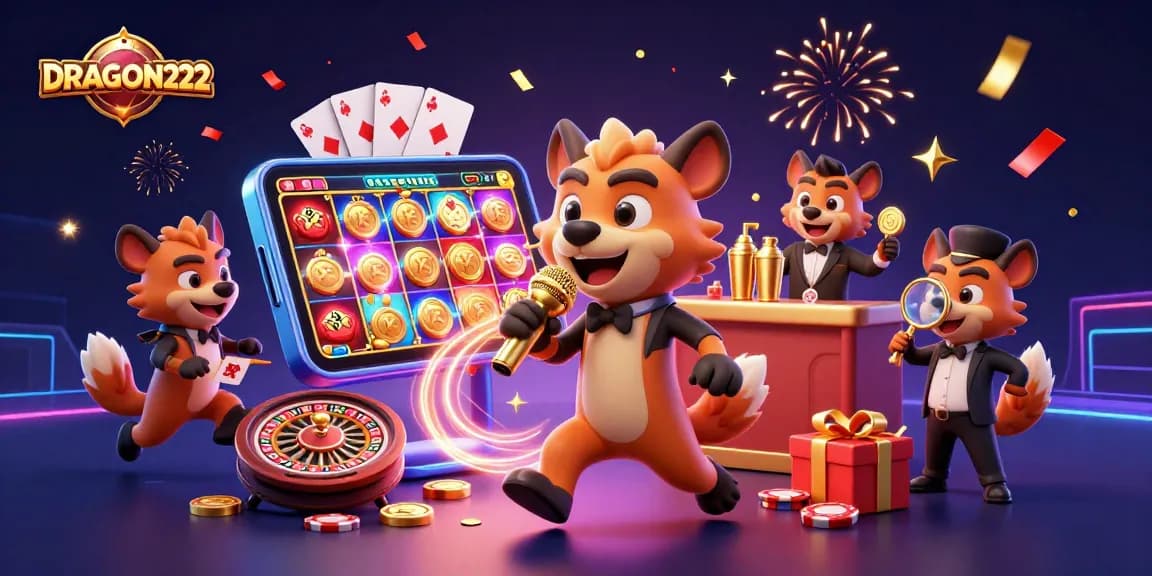 Experience thrilling wins with DRAGON222 in this dynamic casino scene with hyenas.