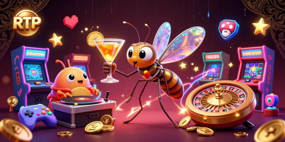 Experience RTP strategies with a vibrant casino scene featuring a dynamic frozen mosquito mascot and unique game elements.
