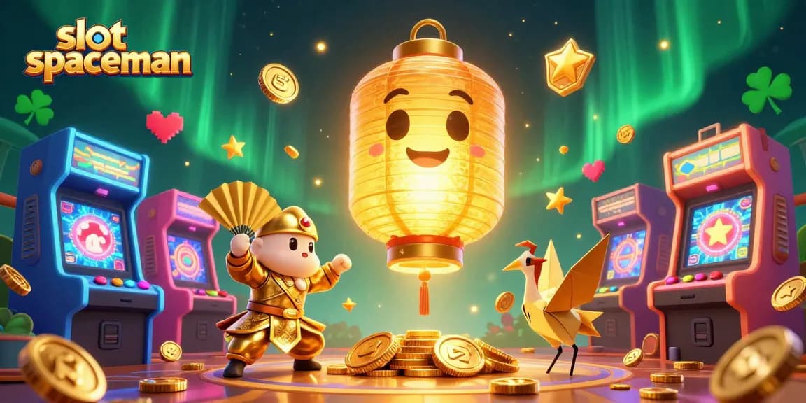 Experience the thrill of slot spaceman in an immersive 3D digital illustration filled with vibrant casino elements and lucky symbols.