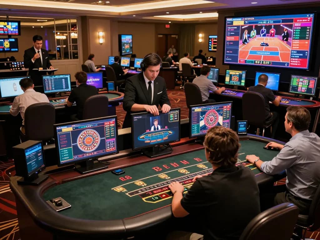 Players engaging in live dealer games at fly88 online casino, showcasing interactive gameplay and modern technology