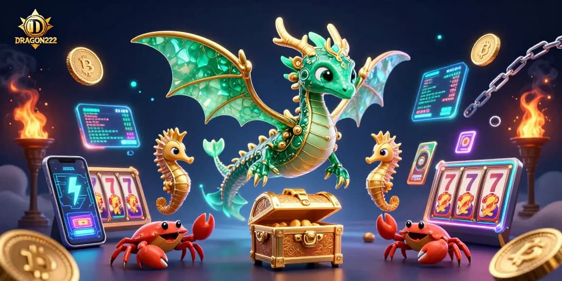 Spin the reels with DRAGON222 in an enchanting sea-themed casino adventure featuring vibrant characters.