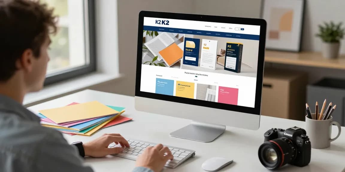 Buy K2 paper online in a modern e-commerce setting with vibrant A4 K2 infused paper products displayed on screen, highlighting convenience and quality.