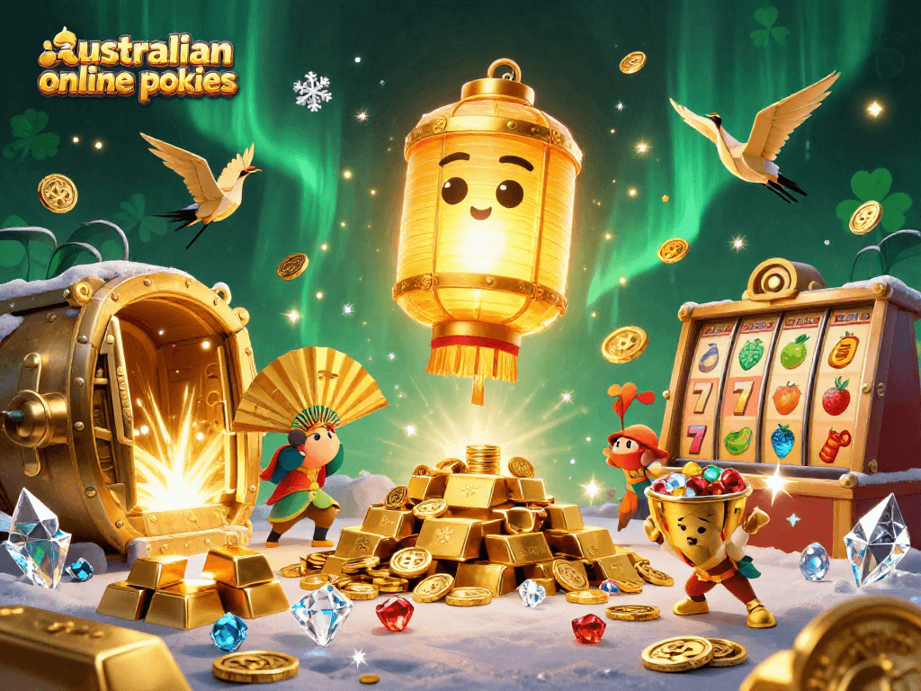 Engage with australian online pokies and explore vibrant game elements like slot reels and treasures!