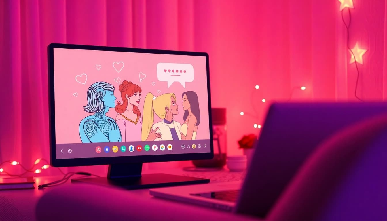 Engaging AI porn chat scene featuring flirtatious characters and cozy atmosphere.