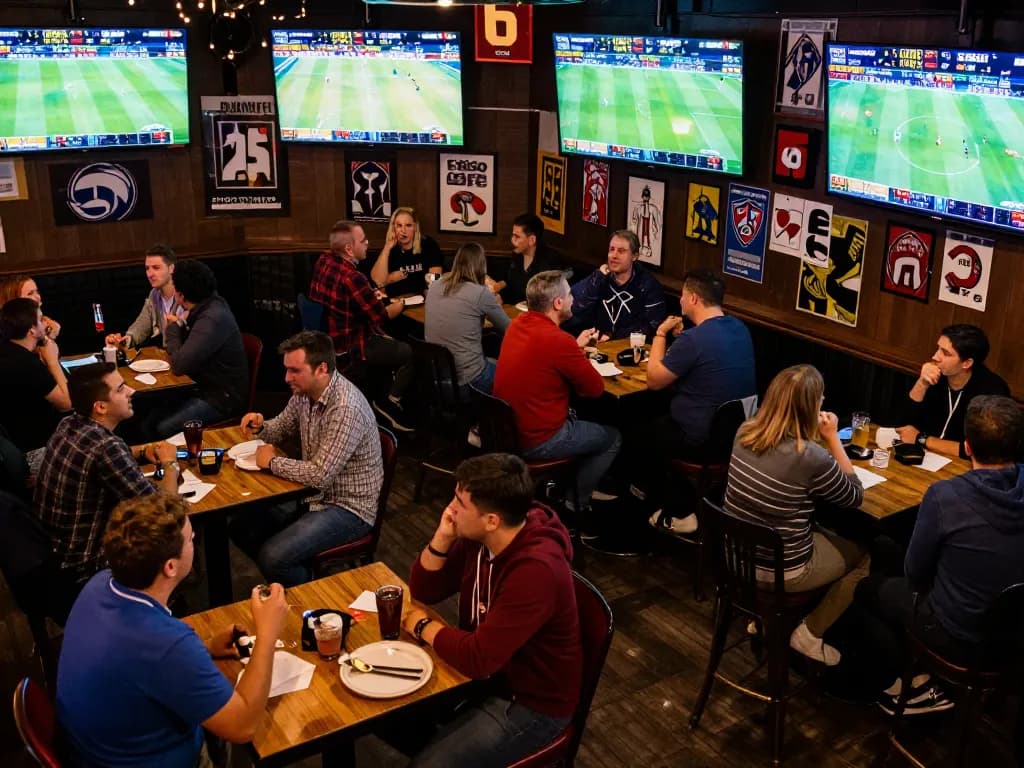 Engaged sports bettors analyze strategies and odds for keo nha cai during a lively game night.