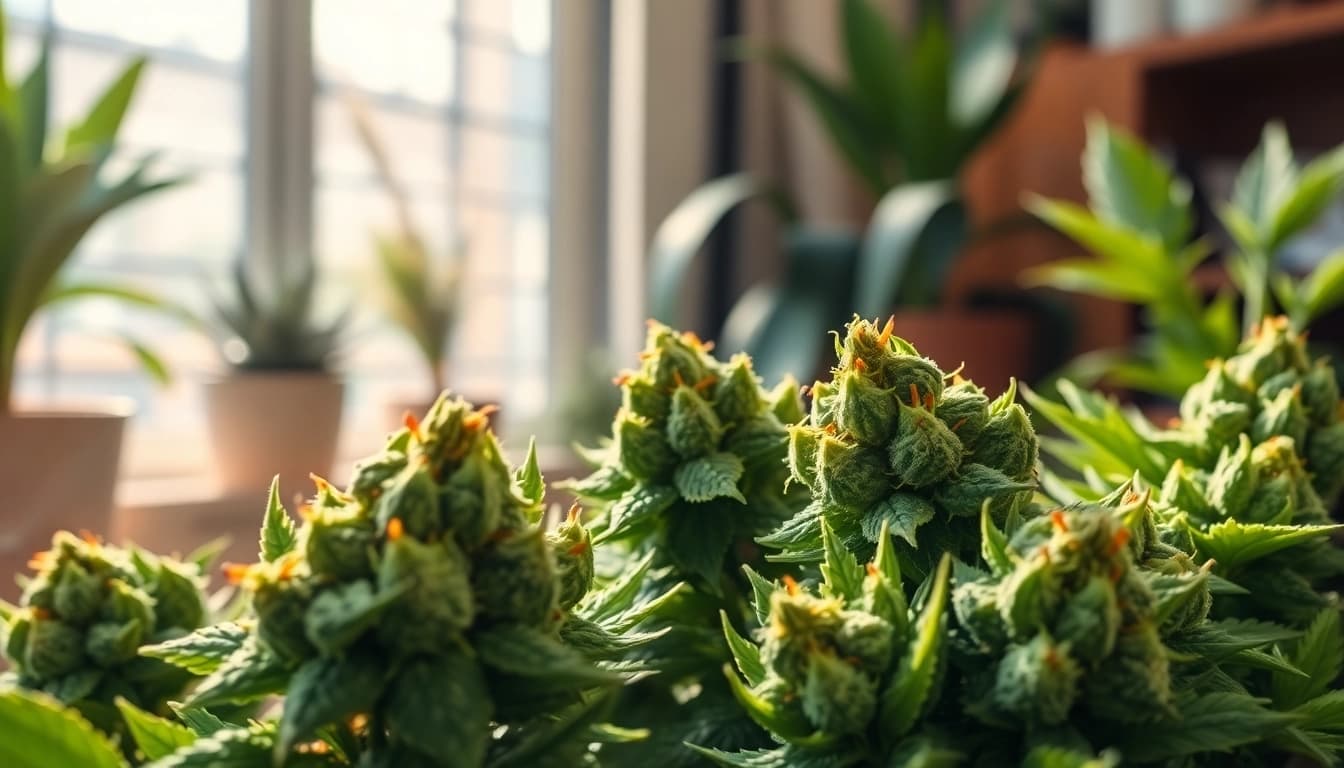 Admiring Mental Wellness CBD buds in a serene setting, highlighting their natural details and calming atmosphere.