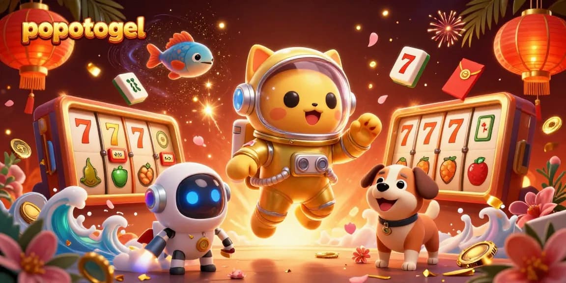 Engage with popotogel featuring 3D cartoon characters in a vibrant casino-themed dynamic scene.