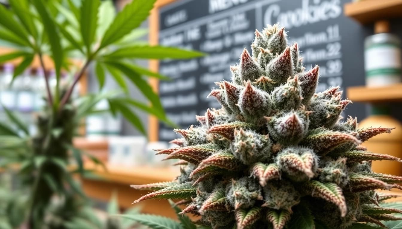 GMO cookies strain displayed prominently in a vibrant cannabis setting.