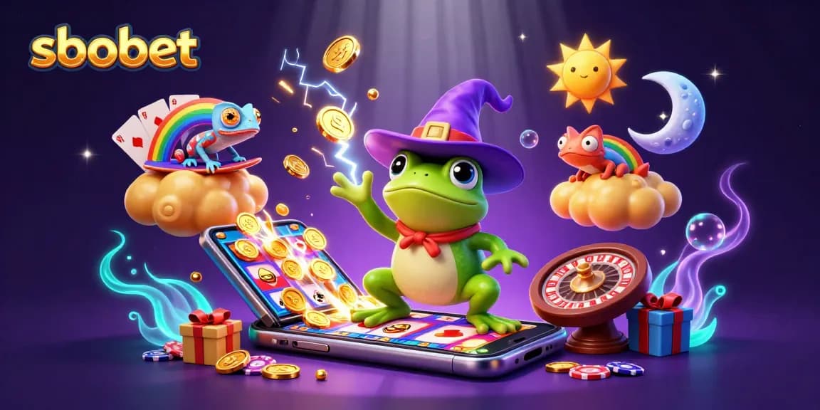 Experience sbobet's thrilling world with a vibrant scene of exciting casino characters and elements.