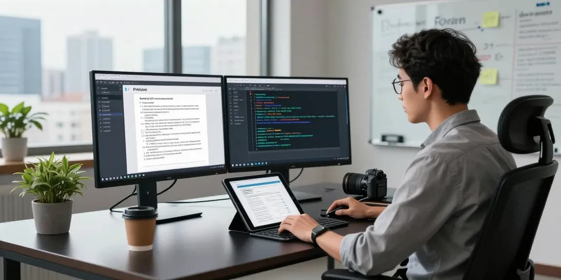 Detect PDF fraud with advanced AI technology in a modern workspace, showcasing a professional analyzing digital documents.