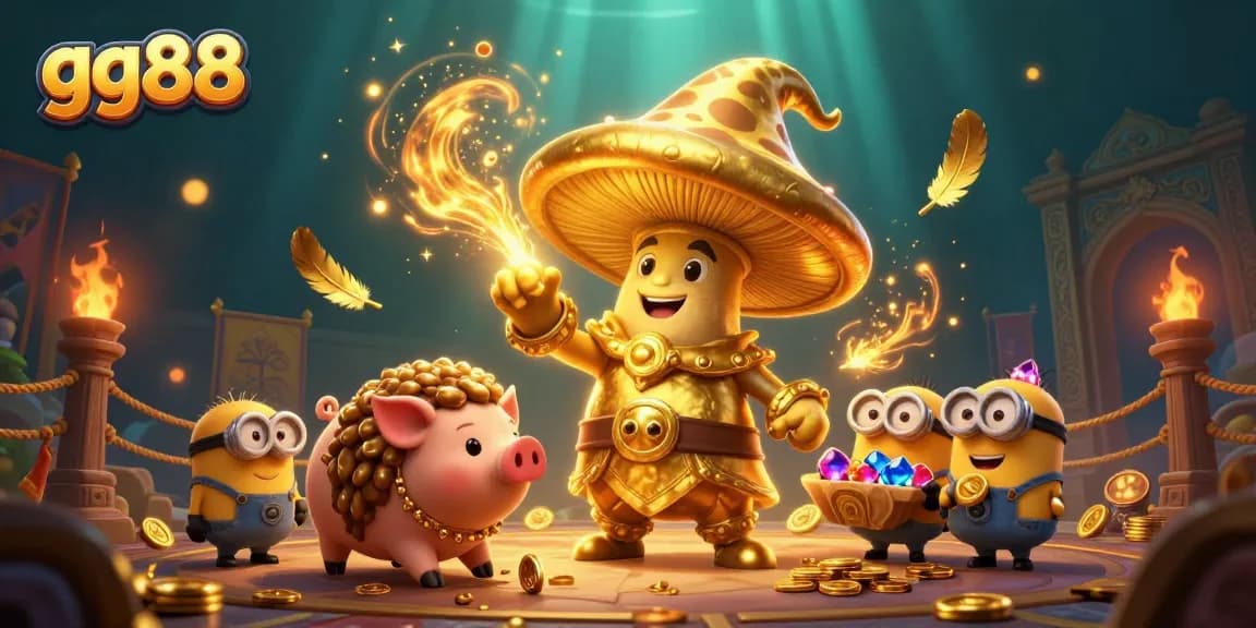 Experience the magic of gg88 as a wizard channels gold amidst a dynamic casino scene.