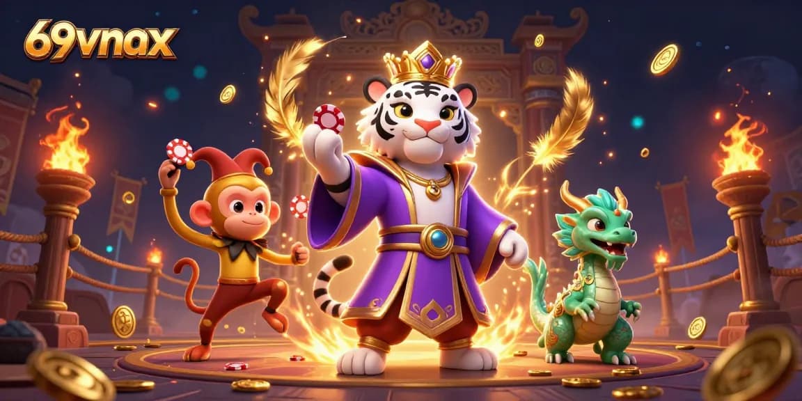 Experience exciting gameplay at 69vnax with our vibrant 3D casino illustration featuring thrilling characters.