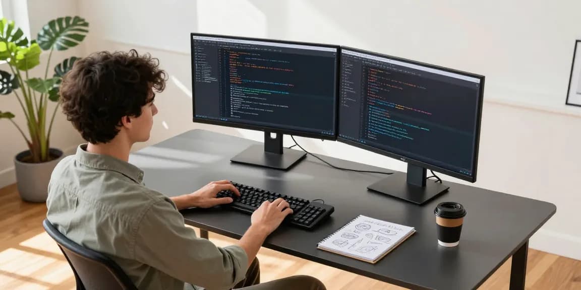 Developer using Snipaste官网 in a modern tech workspace with dual monitors and productivity tools.