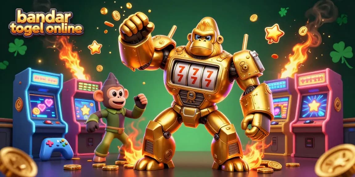 Experience thrilling action with bandar togel online as a golden mech punches upward, surrounded by vibrant game elements.