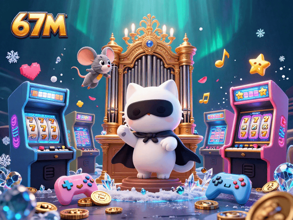 Entre no mundo vibrante do 67M, onde o gato fantasma toca em um órgão de cassino magnificente.
