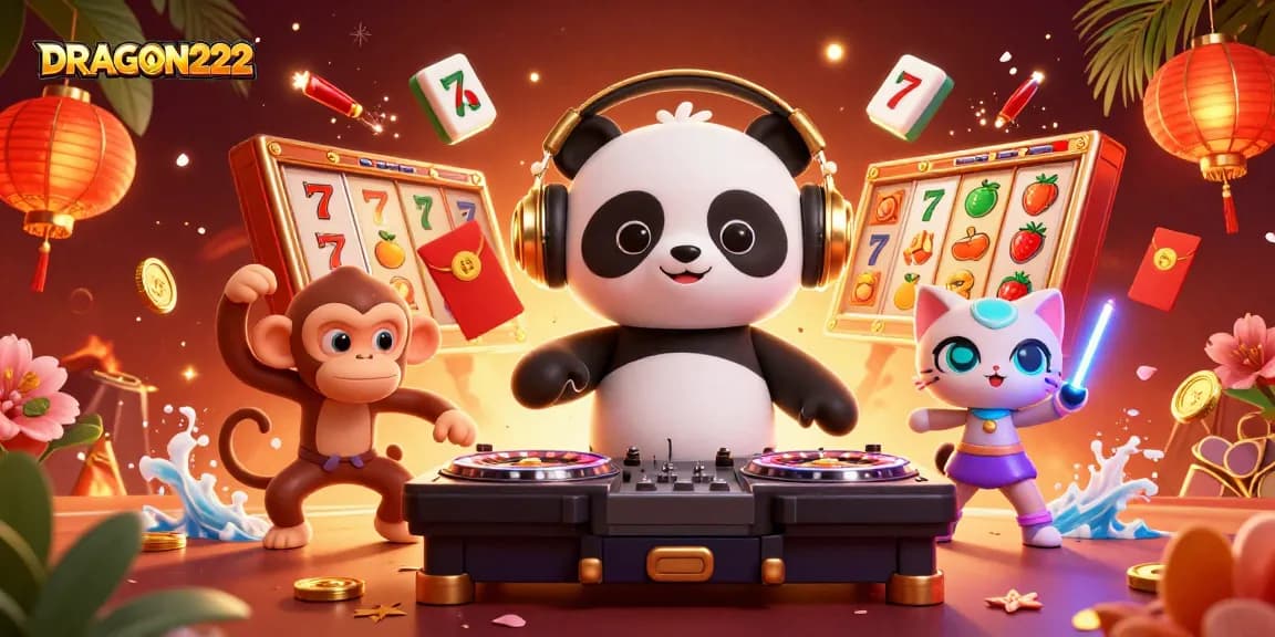 Engage in exciting slot gameplay at DRAGON222 with vibrant characters and festive elements.