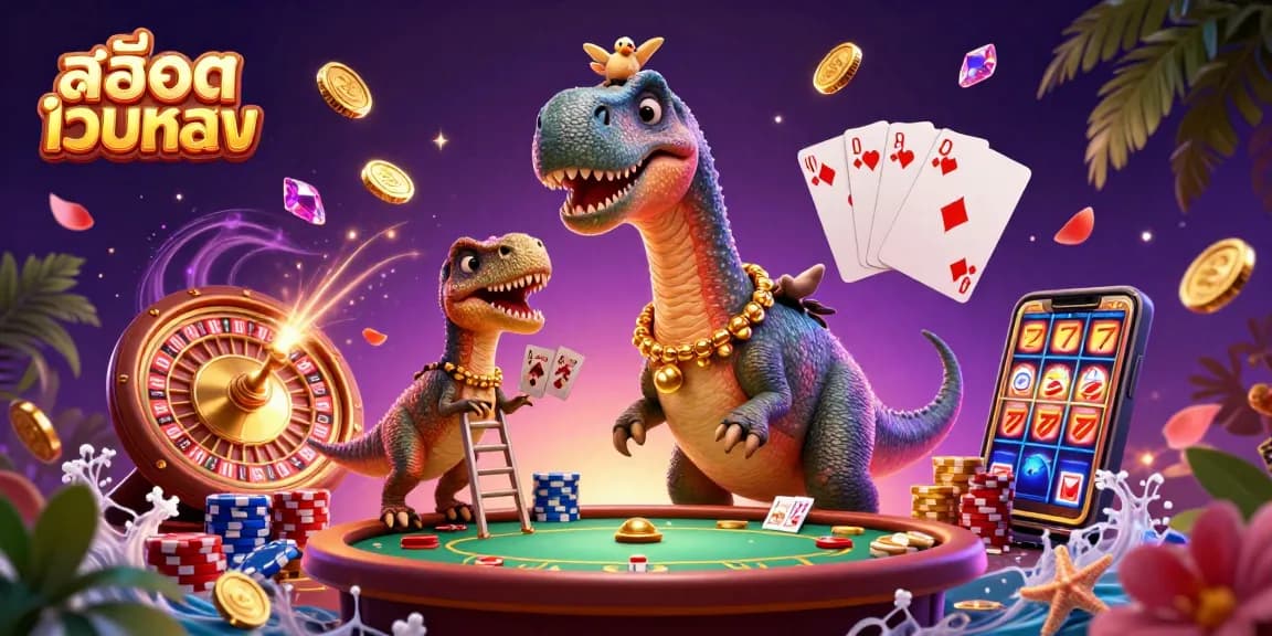 Experience thrilling สล็อตเว็บตรง gaming with a giant dinosaur and clever raptor in a dazzling casino.