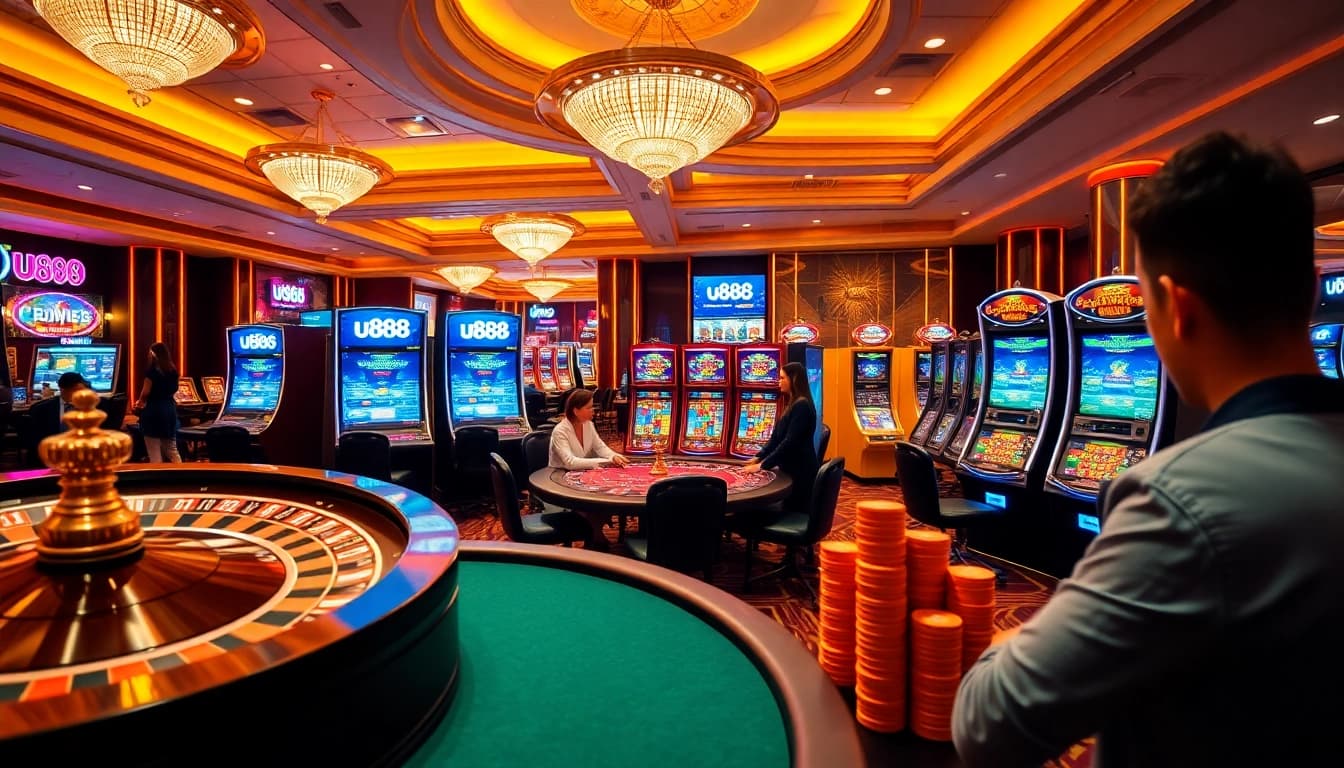 Experience the excitement of u888 at a vibrant casino table surrounded by enthusiastic players.
