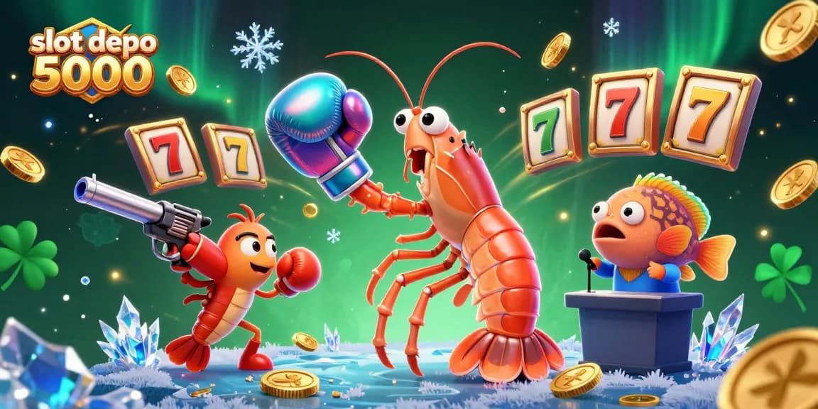 Experience the thrill of slot depo 5000 with vibrant characters in a dynamic 3D casino scene.