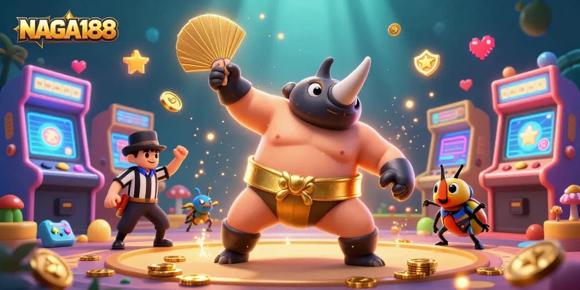 NAGA188 menjadikan permainan judi semakin menarik dengan ilustrasi kartun unik dari kejuaraan keledai badak Sumo.
