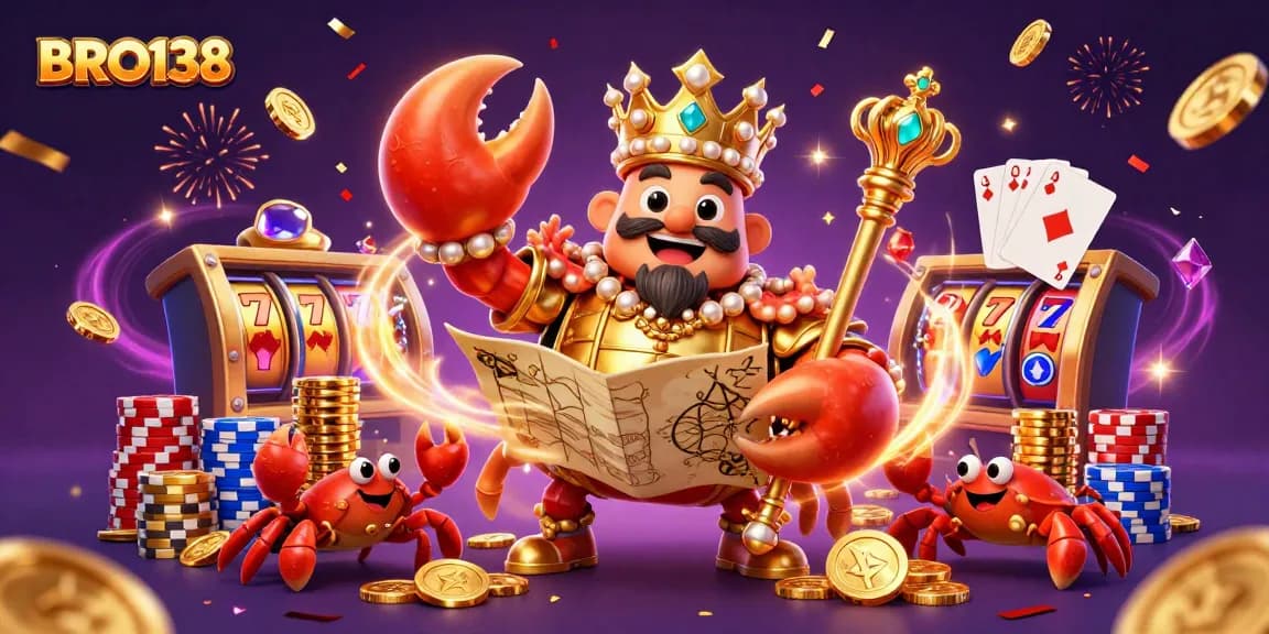 Play exciting slot games at BRO138 featuring vibrant golden characters and dazzling casino elements.