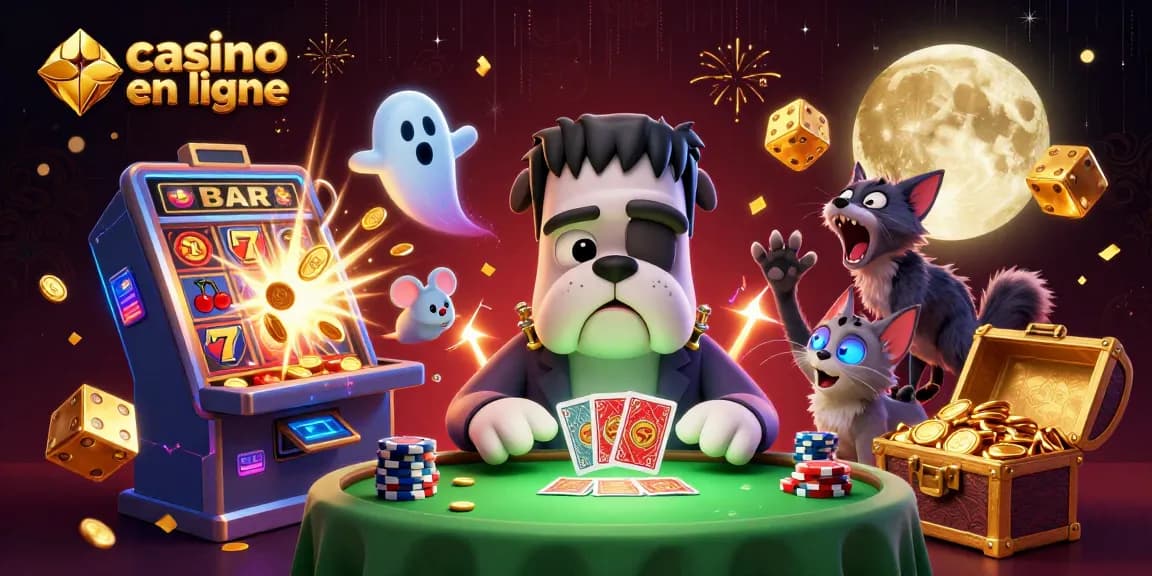 Jouez au casino en ligne avec des personnages animés parmi des machines à sous éclatantes.