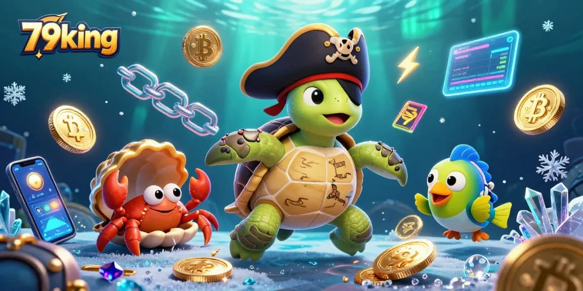 Engage in exciting crypto gambling with 79king's pirate turtle and hermit crab amidst riches.