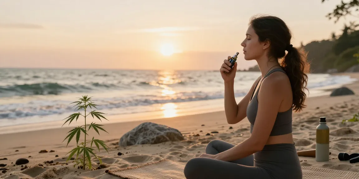 Disposable weed vape UK with organic hemp extract, enhancing natural wellness during sunset yoga.