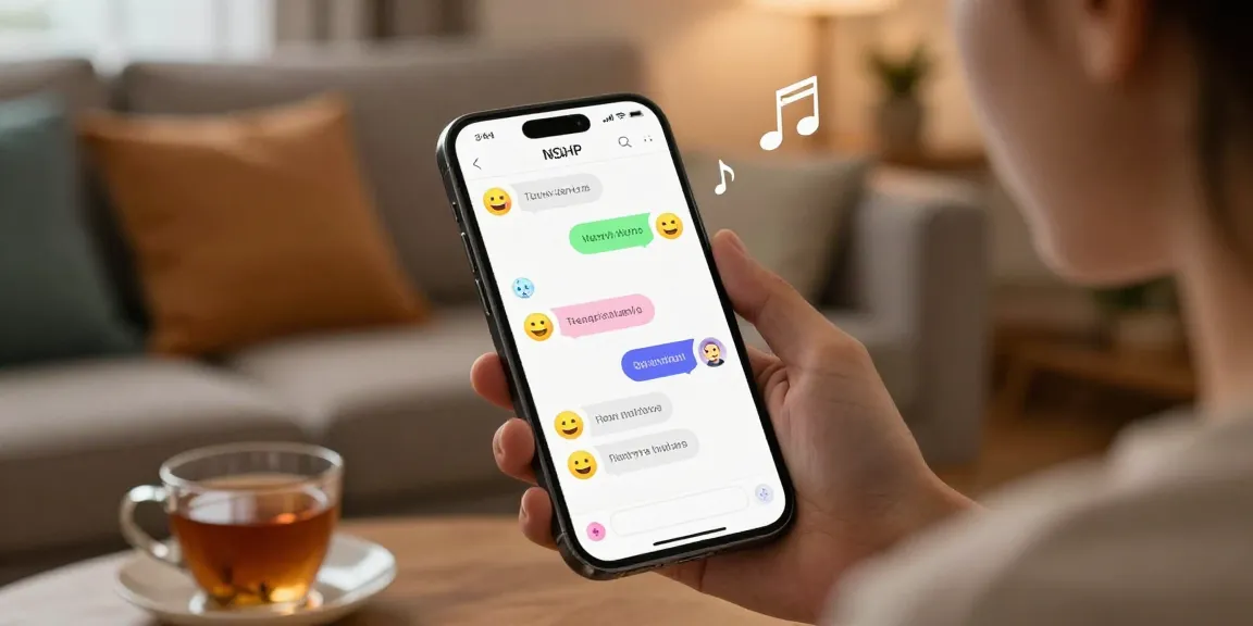 Engaging NSFW chat bot interaction on smartphone in cozy home setting.