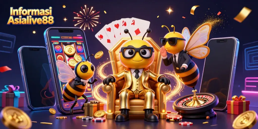 Engage with Informasi Asialive88 in an ultra-detailed 3D casino illustration showcasing vibrant gaming elements and character dynamics.