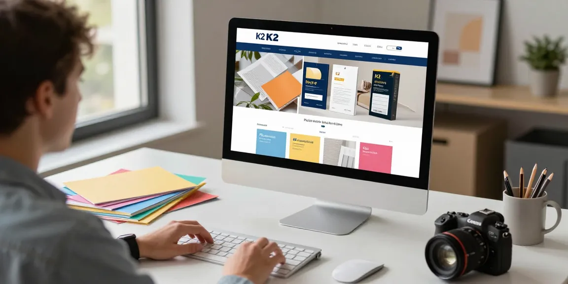 Buy K2 paper online in a modern e-commerce setting with vibrant A4 K2 infused paper products displayed on screen, highlighting convenience and quality.