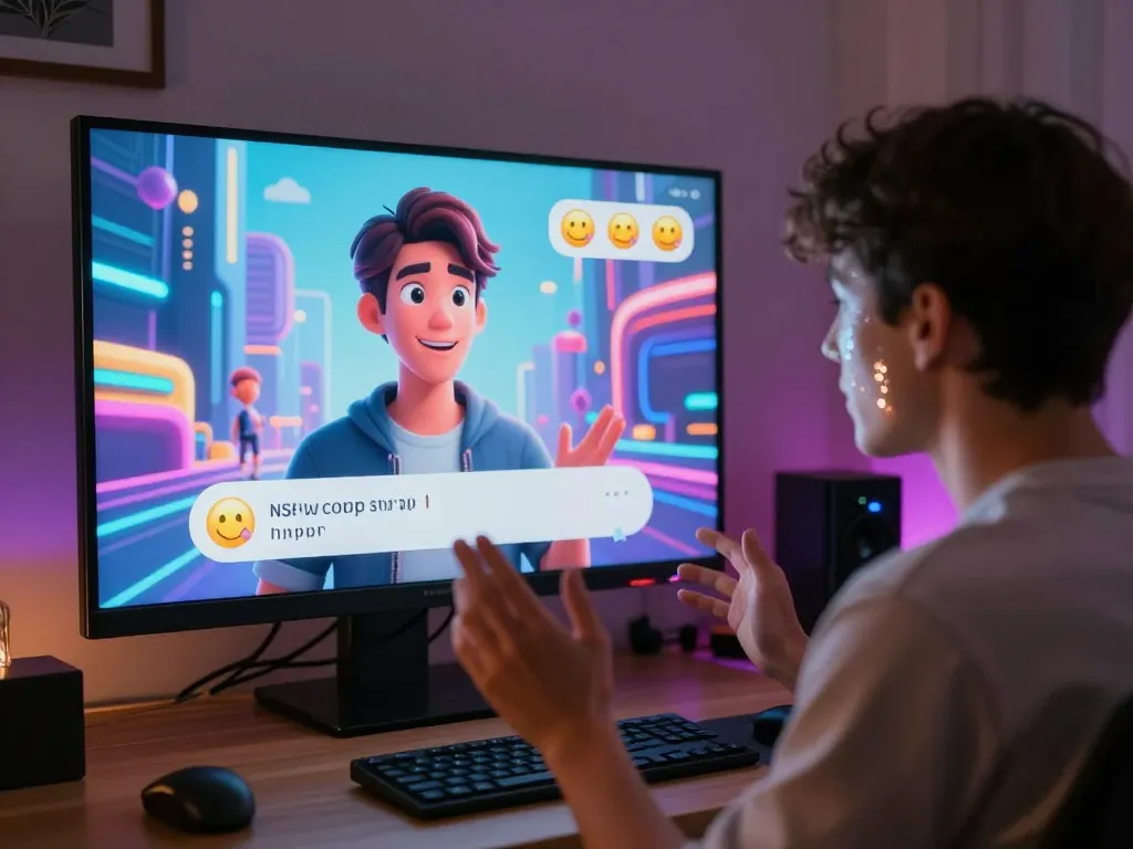 NSFW Character AI chat interaction, showcasing vibrant digital environment and engaging avatar.