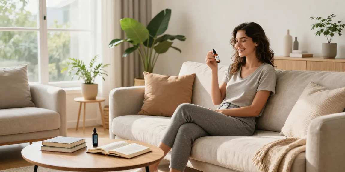 Online dispensary delivery with CBD oil, hemp wellness products, and natural elements in a soothing living space.