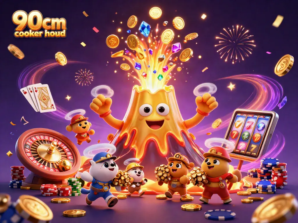 Experience excitement with a 90cm cooker hood surrounded by treasures in a vibrant casino scene.