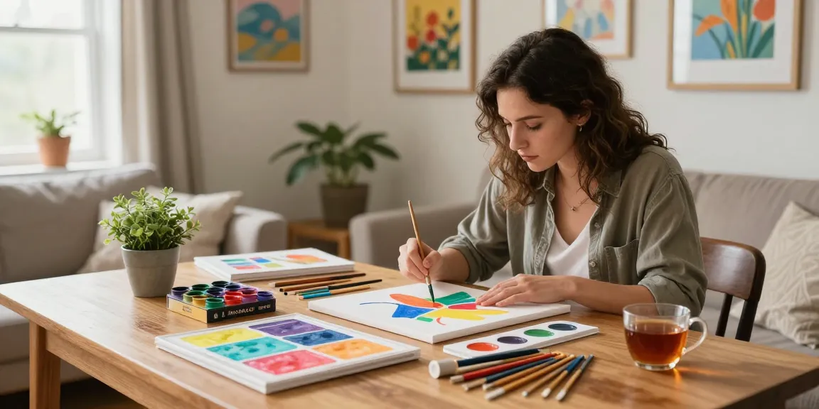 Enjoying relaxation with michaels paint by numbers kit in cozy setting