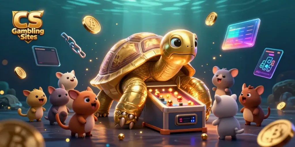 Engage with CS Gambling Sites through animated gaming fun featuring a colossal tortoise pinball machine.