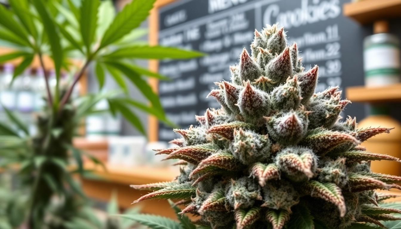 GMO cookies strain displayed prominently in a vibrant cannabis setting.