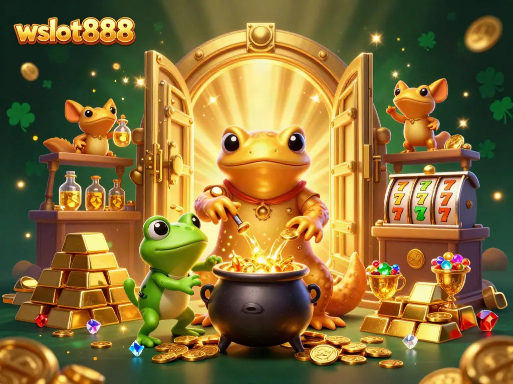 Permainan slot di wslot888 dengan alkemis emas, kadal, dan koin melimpah