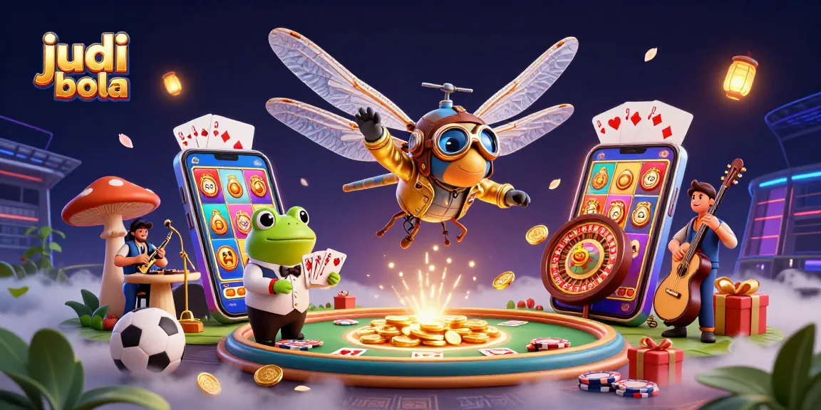 Bet on judi bola with a 3D dragonfly pilot, lively casino, and dynamic betting elements.