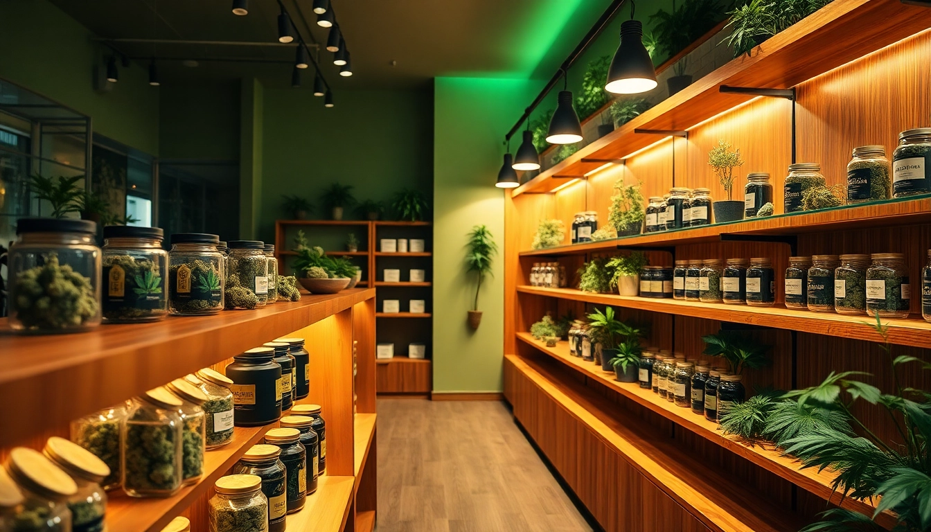 Shop at Weed Store featuring diverse cannabis products in a warm, inviting atmosphere.