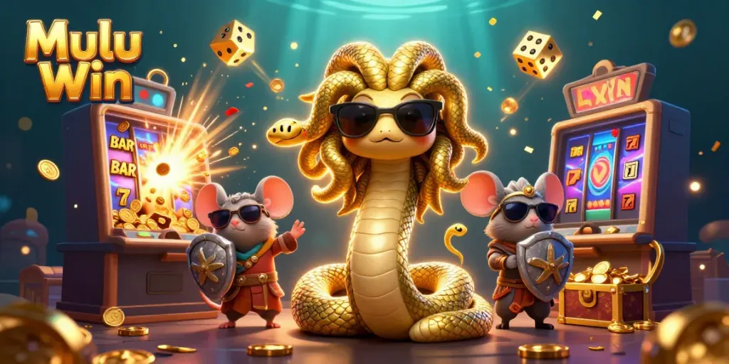Experience the excitement of Mulu Win with Medusa, a warrior mouse, and vibrant casino elements.