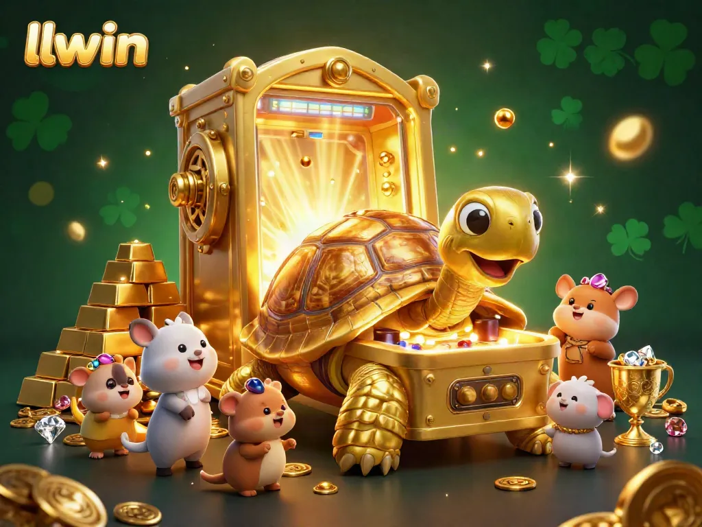 Spin the big wins with LLWIN's exciting pinball casino scene featuring treasures and playful characters.