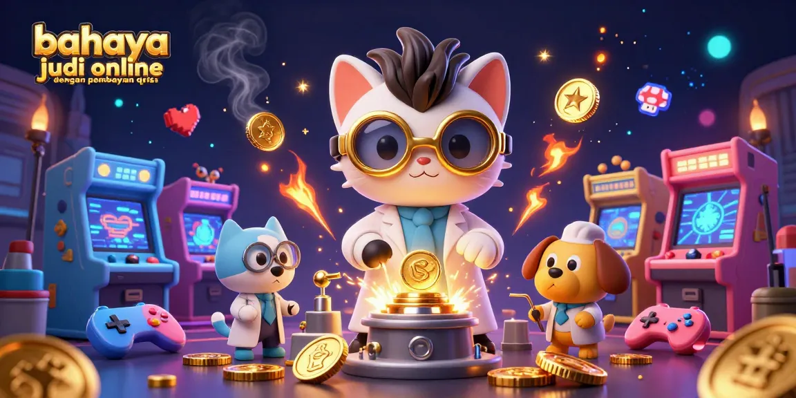Experience the dangers of online gambling with QRIS payments in this vibrant 3D scene.