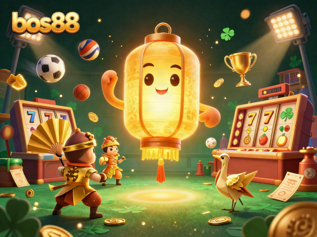 permainan menarik di bos88 dengan jin lampion emas dan elemen kasino berkilau