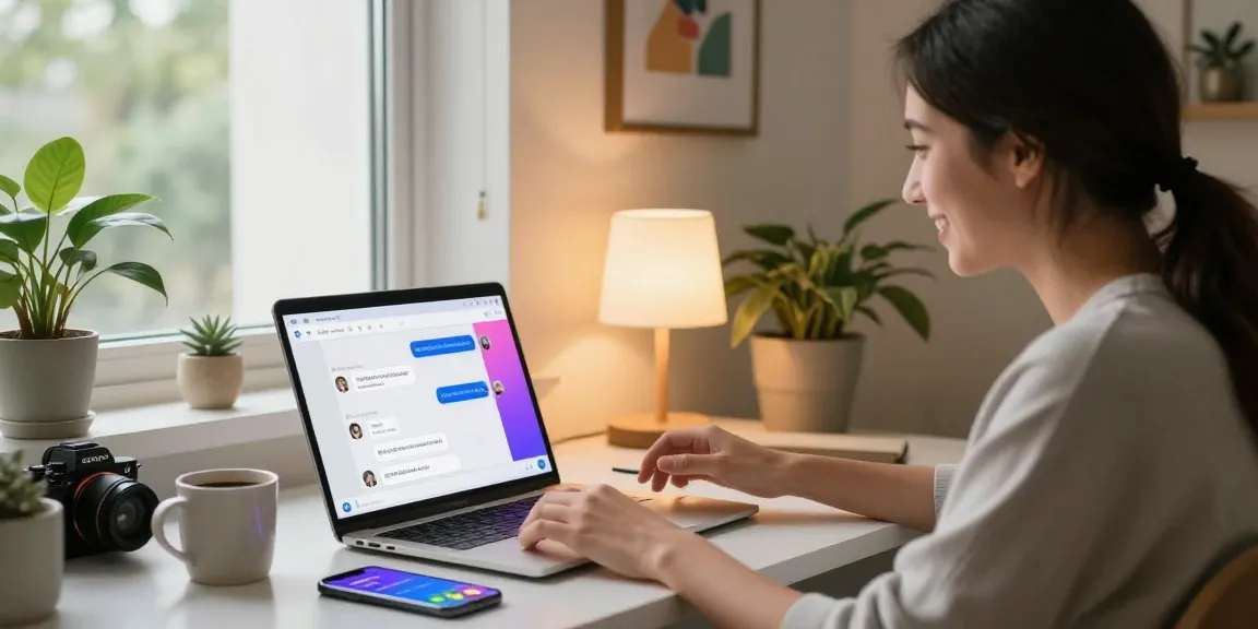 Engaging user interacting with sex AI chat in a cozy home office.