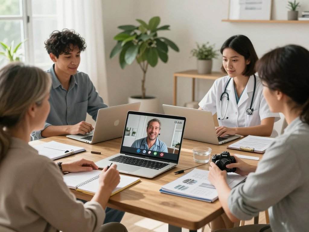 Oklahoma MMJ doctor providing telemedicine consultations in a warm home environment.