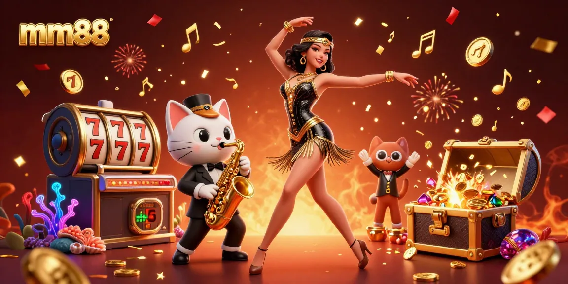 Experience mm88’s exciting slots and jackpots with a dazzling casino illustration scene.