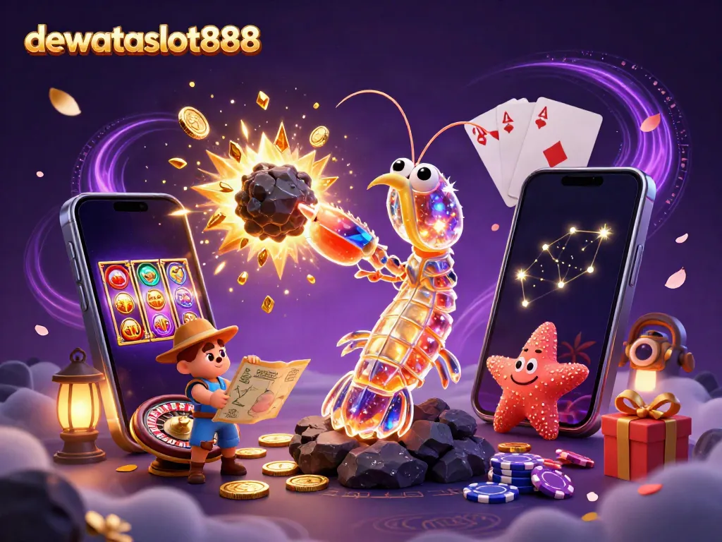 Gali koin emas dan harta karun dengan dewataslot888 dalam ilustrasi kasino yang kaya akan detail